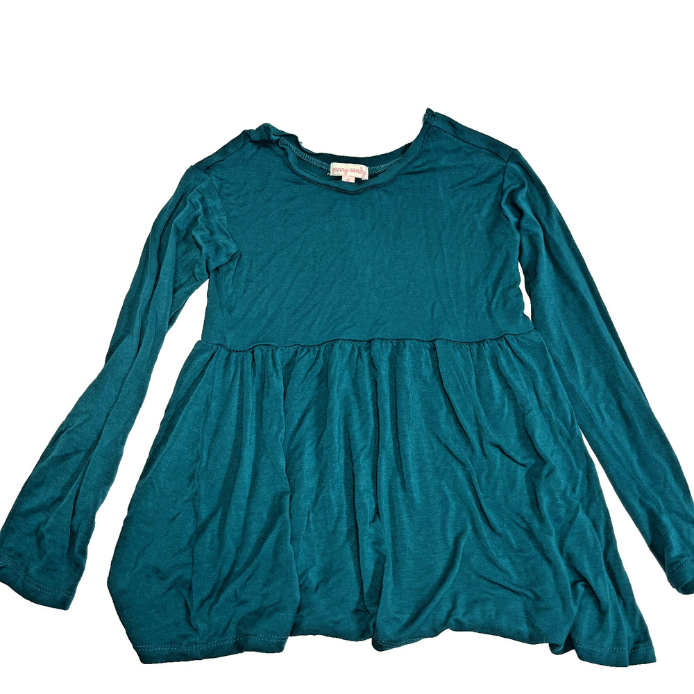 Penny Candy Peplum Top Girls 6 Teal Long Sleeve